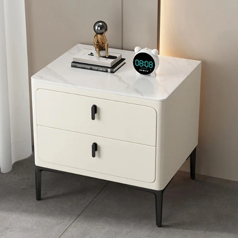 

White Simple Night Table European Aesthetic Modern Elegant Interior Nightstand Luxury Drawer Mesa De Cabeceira Trendy Furniture