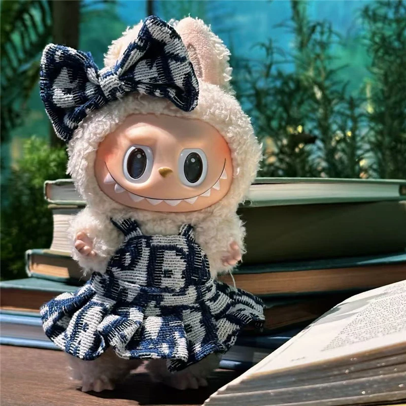 15 17 Cm Voor Labubu Mini Pop Kleding Luxe Jurk Strikje Tweedelige Set Kleding Messenger Bag Schoenen zitten Party Accessoires