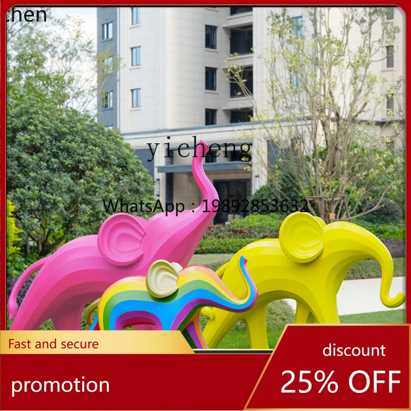 

YFY outdoor large abstract fiberglass elephant sculpture animal ornament flower garden landscape decoration
