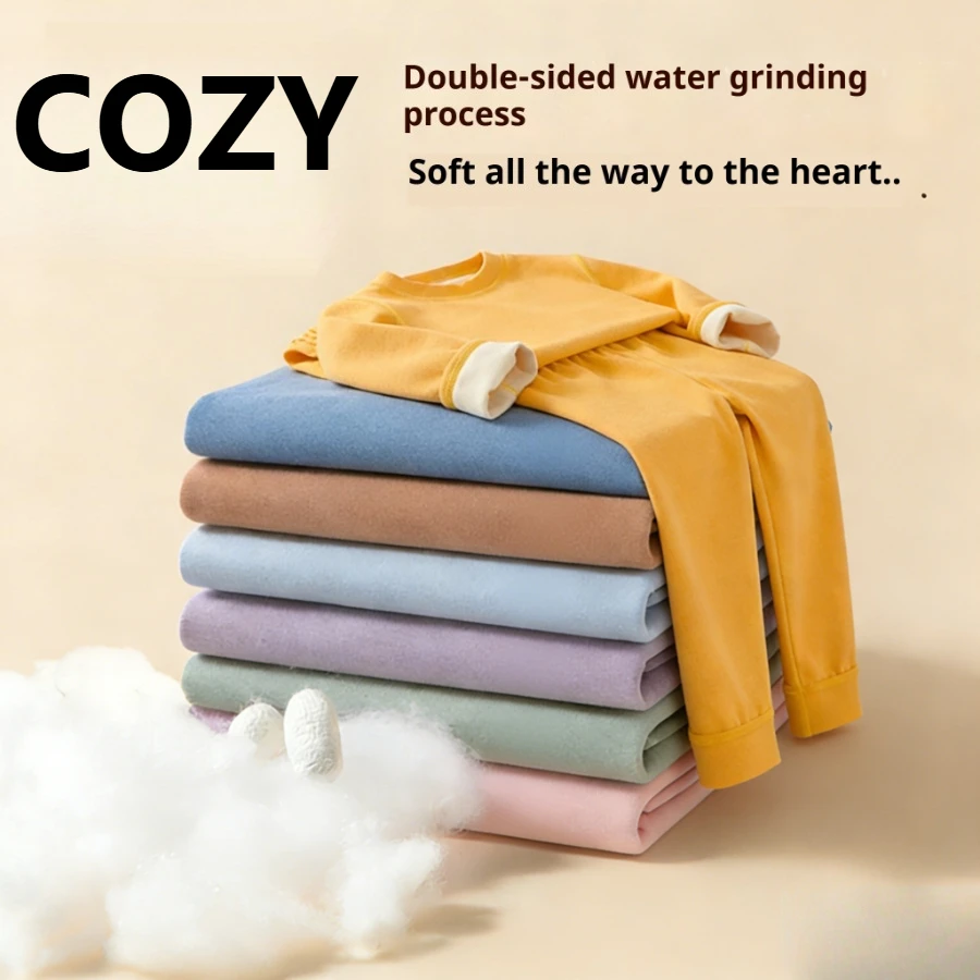 Conjunto de ropa interior térmica para niños, Calzoncillos largos de doble cara cepillados catiónicos con autocalentamiento, corte sin costuras, para niños pequeños/grandes