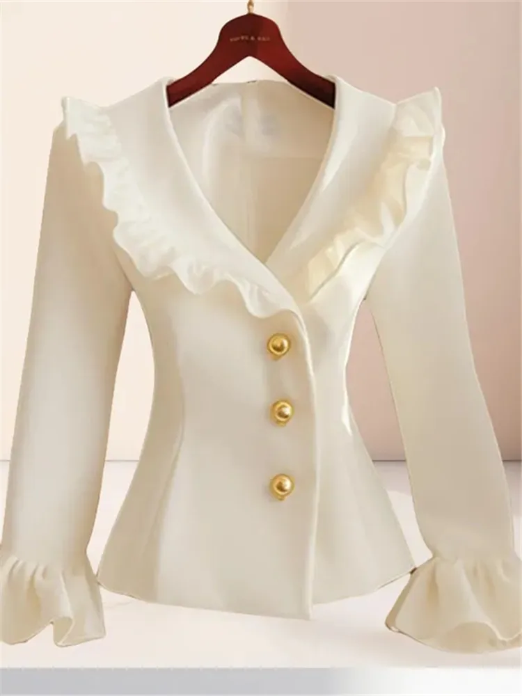 Spring And Autumn 2025 New Blazers Jacket Ladies' Blouses Are Unique And Super Beautiful White Receive Waist Overcoat