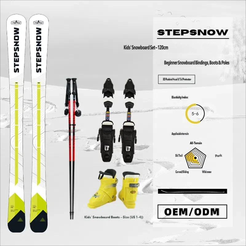 

Winter Child Wooden Ski Set with Bindings Lightweight Flexible Ski Boots & Poles 120cm