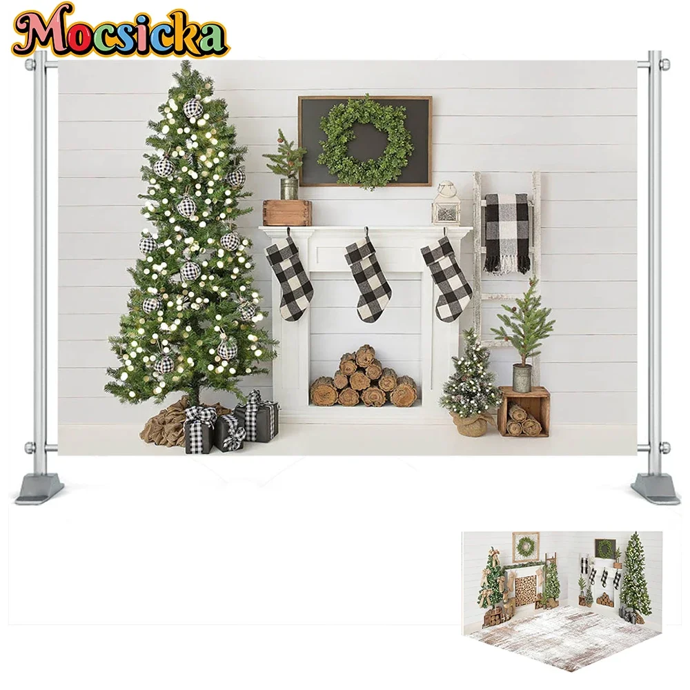 عيد الميلاد خلفية شجرة الزخرفية الخشب جدار الجوارب التصوير خلفية هدية نافذة الأبيض خمر Wallaper لاستوديو الصور