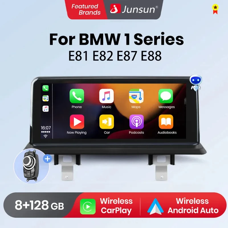 Junsun Wireless CarPlay Andorid 13 Auto Car Radio For  BMW E81 E82 E87 E88 2005-2012 Multimedia GPS 4G Navi