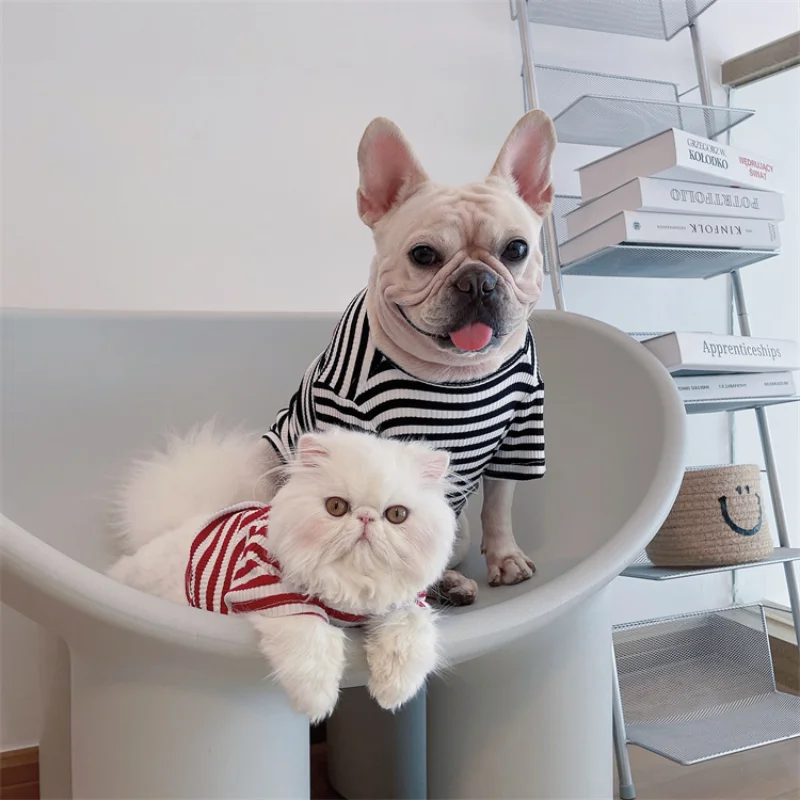 Pet Striped Stretch Bottoming Shirt Cotton Method Bucket Schnauzer Corgi Teddy Cat Clothes