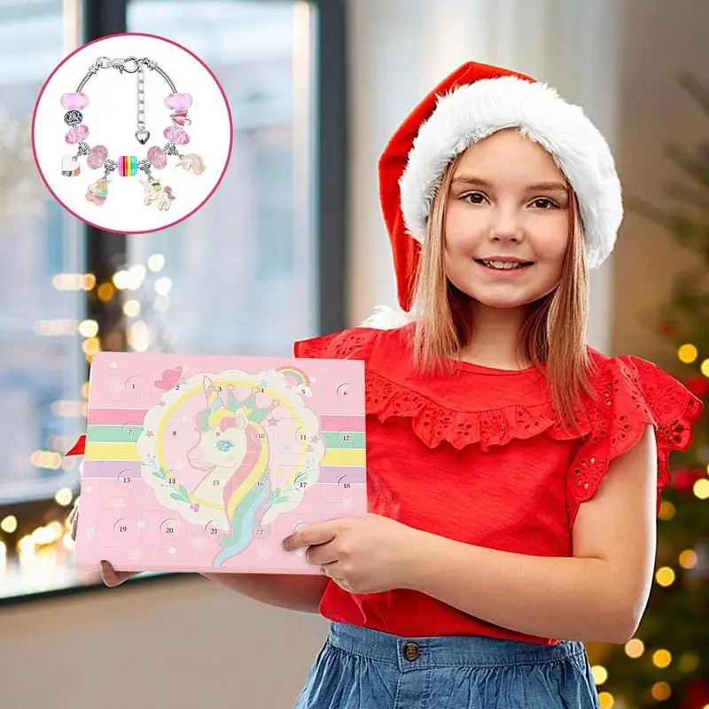 Braccialetto di gioielli di natale calendario dell'avvento scatola regalo di gioielli 24 giorni calendari di conto alla rovescia bracciali di gioielli per ragazze regalo Navidad