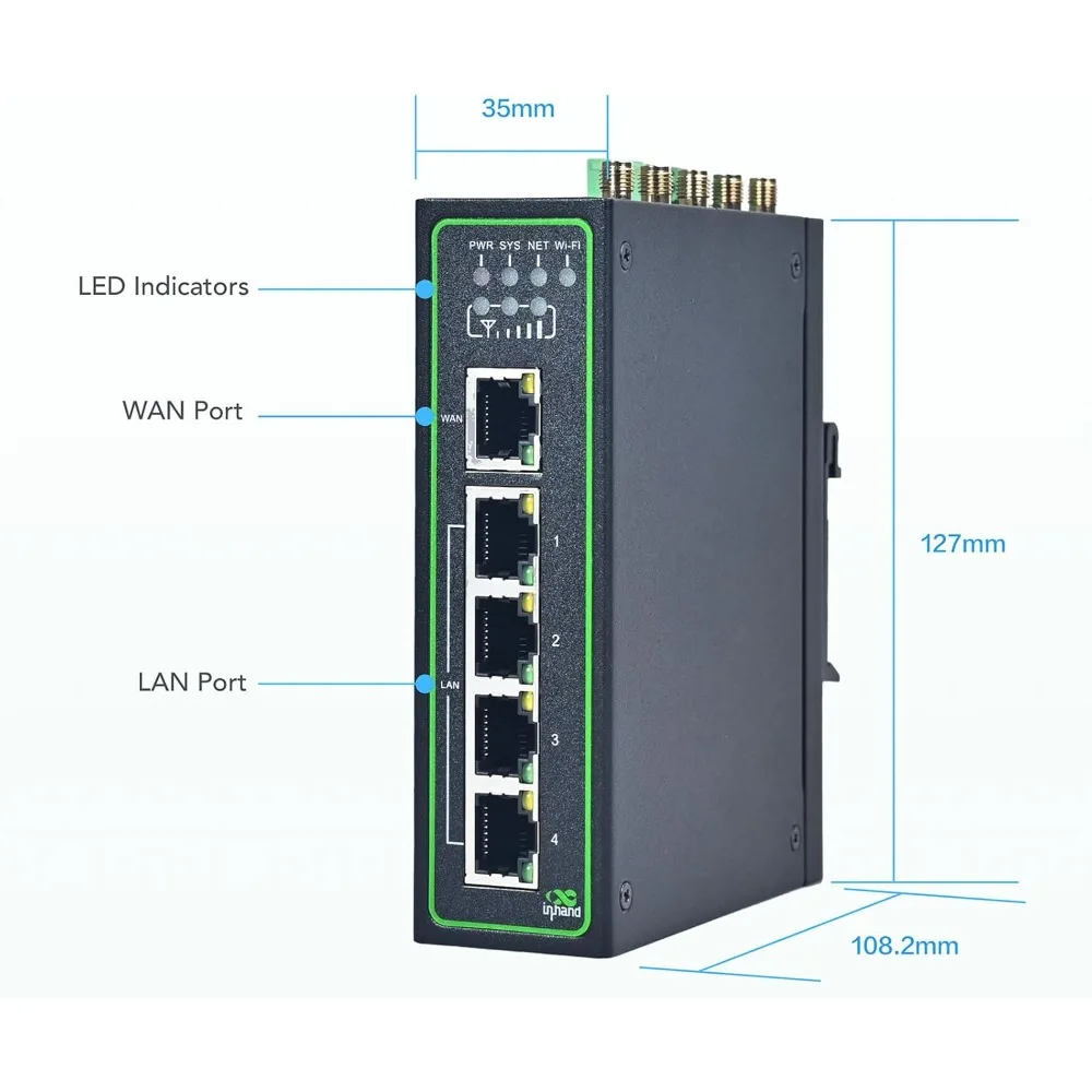 جهاز توجيه IoT 4G LTE VPN صناعي بسرعة 300 ميجابت في الثانية، واي فاي، فتحات SIM مزدوجة، 5 منافذ إيثرنت، حامل Din-Rail، يدعم AT&T T-Mobile #4