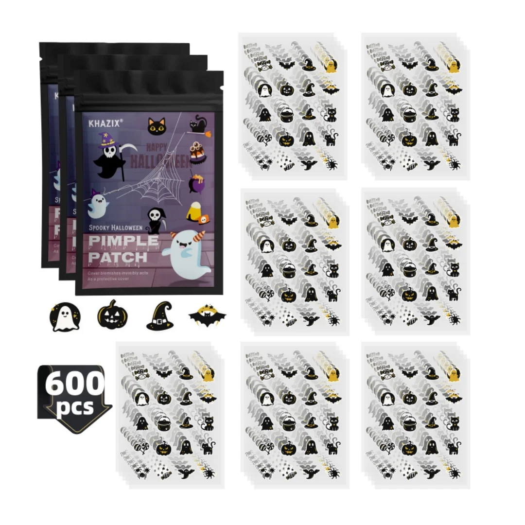 600Pcs Halloween Gray box set Festive atmosphere Acne Covering Patches Halloween Pumpkin element Acne Cleansing Patches Clean th