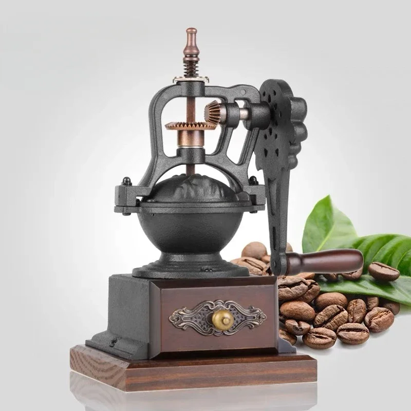 Delicate hand-cranked coffee beans, high-end retro manual coffee machine