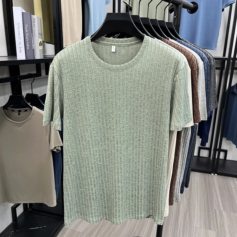 Herren T-Shirts mit Strukturierter Oberfläche und Rundhalsausschnitt, Sommerliche Lässige Atmungsaktive Feuchtigkeitsableitende Oberteile für Männer, Tägliche Kleidung