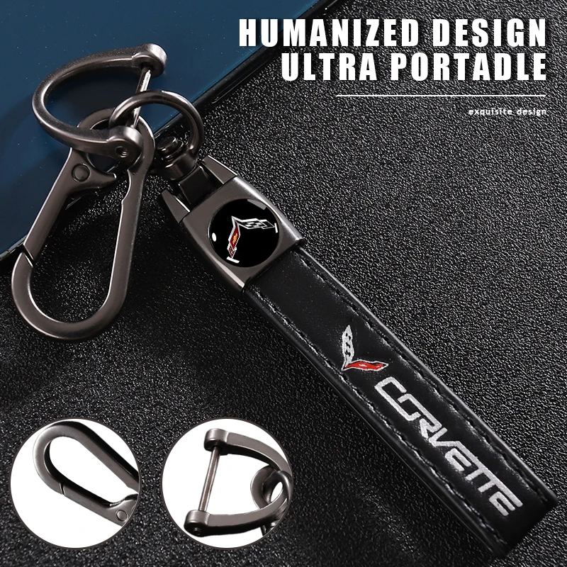 Car Emblem Leather Keychain Metal Key Ring Horseshoe buckle For Chevrolet Cruze Spark Captiva Suburban Silverado Camaro Corvette