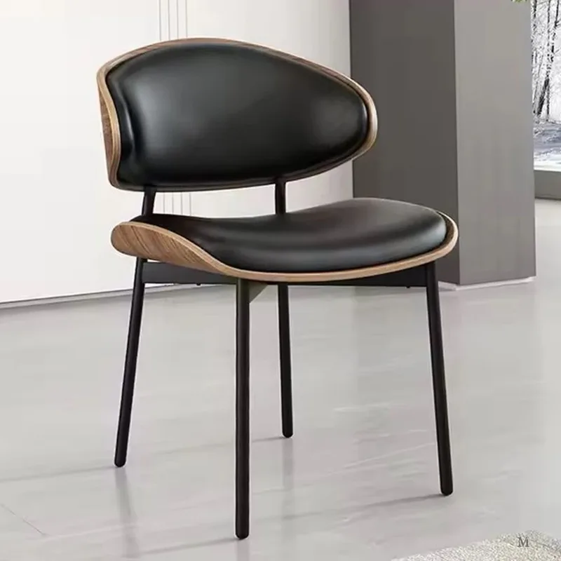 

-ForModern Wood Back Table Chair Leather Upholstered Dinner Chair with Black Metal Legs for Kitchen Dining Room Restaurant It&