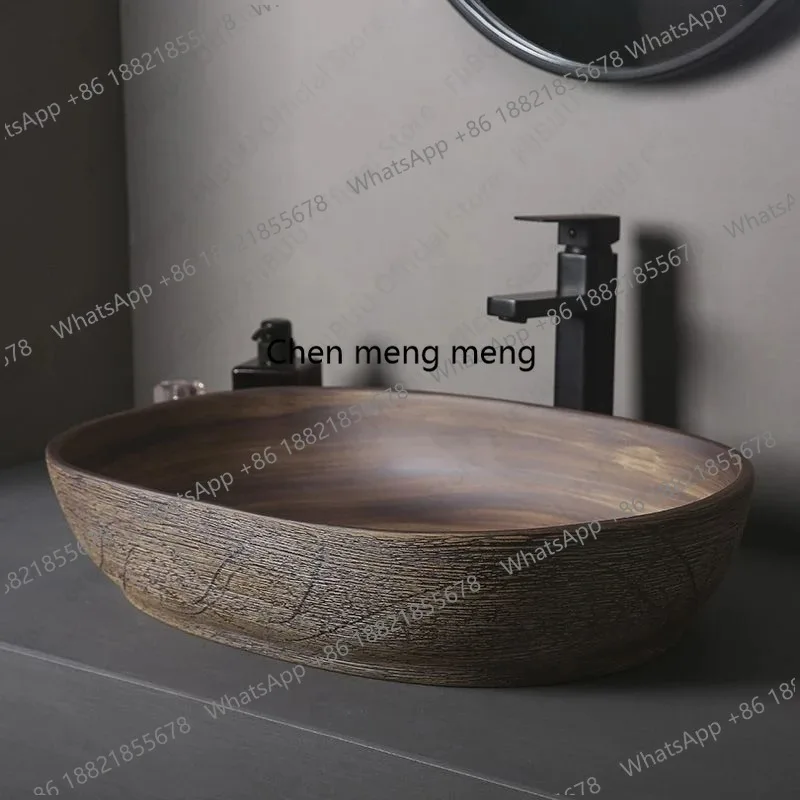 

Керамическая раковина-чаша коричневого цвета, овальная, для ванной комнаты, умывальник для столешницы, художественная раковина для балкона, накладная раковина на пьедестале