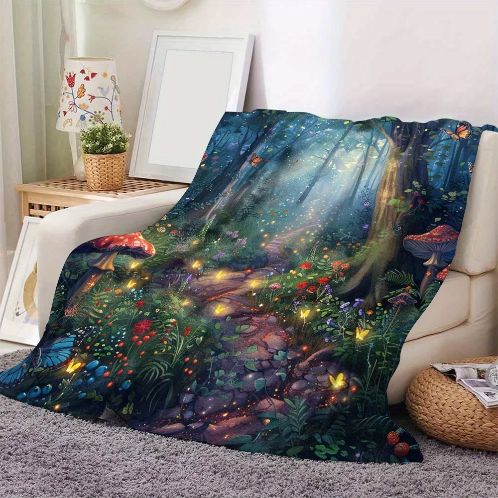 بطانية رمي من الصوف الفانيلا من سلسلة الغابات المسحورة - بوليستر منسوج على الطراز المعاصر، متعدد الاستخدامات في جميع المواسم، مع غامض غامض #1