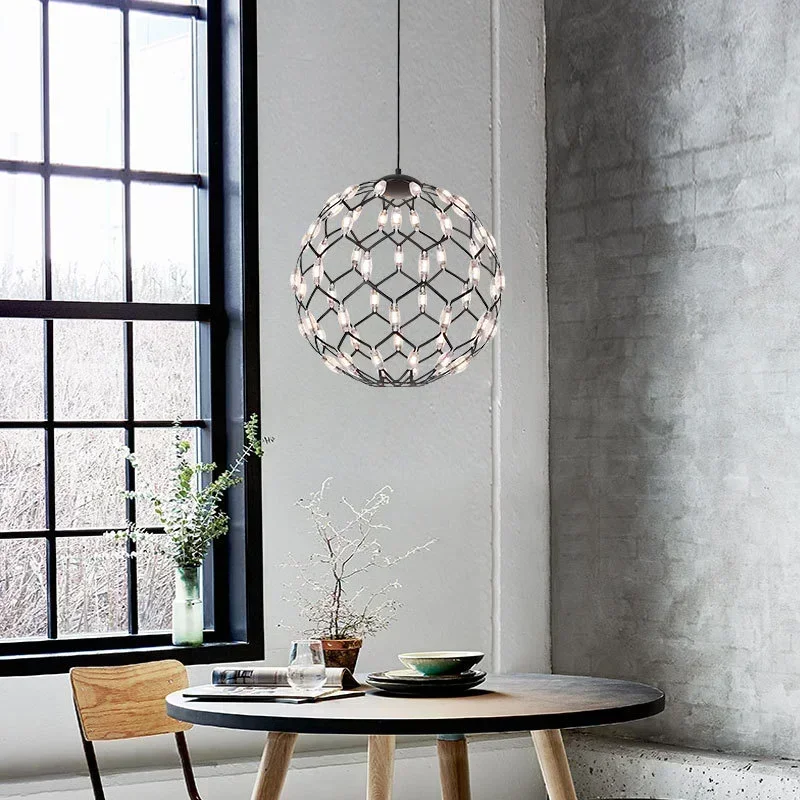 GHJUYIOL Nordic Minimalist Led Chandelier Black Iron Ball Hanging Lamp Living Room Decoration Bedroom Dining Table Bar Decor Cha