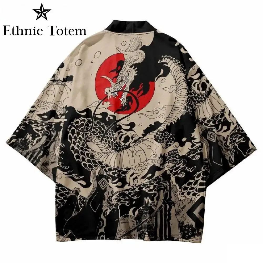 2025 New Style Dragon Samurai Pattern Men Women Japanese Kimono Harajuku Haori Coat Summer Beach Clothing Traditional Clothes