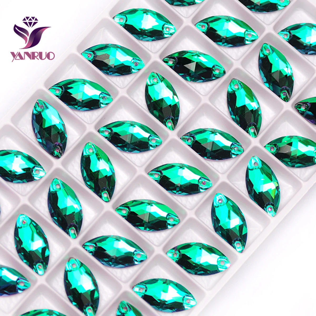 YANRUO 3223 Navette Emerald  Flatback Rhinestones Crystal Stone Sew On Rhinestone Glass Crystals Sewing Stones For Clothes