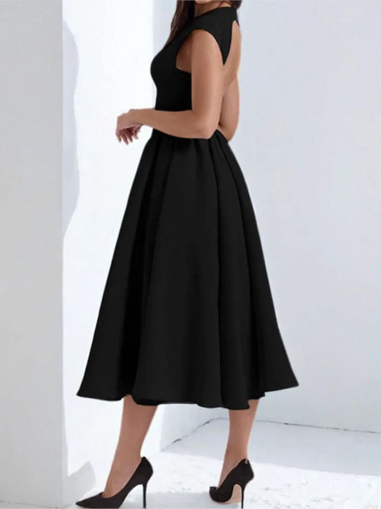 Summer French Pure Lust Fashion Dress Women's Temperament Elegant Solid Color Waist Slim High Waist Sleeveless Back Hollow Dress - Image 4