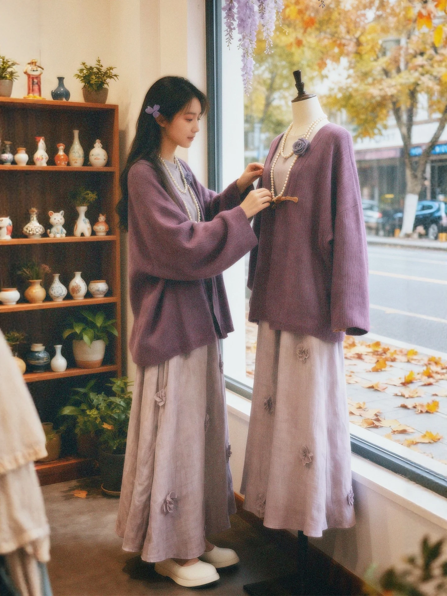 

plus Size Winter Faion Set New Chinese Sle Purple Sweater Coat Dr Women's Soft Age Reduction Ensemble Warm Polyester F...