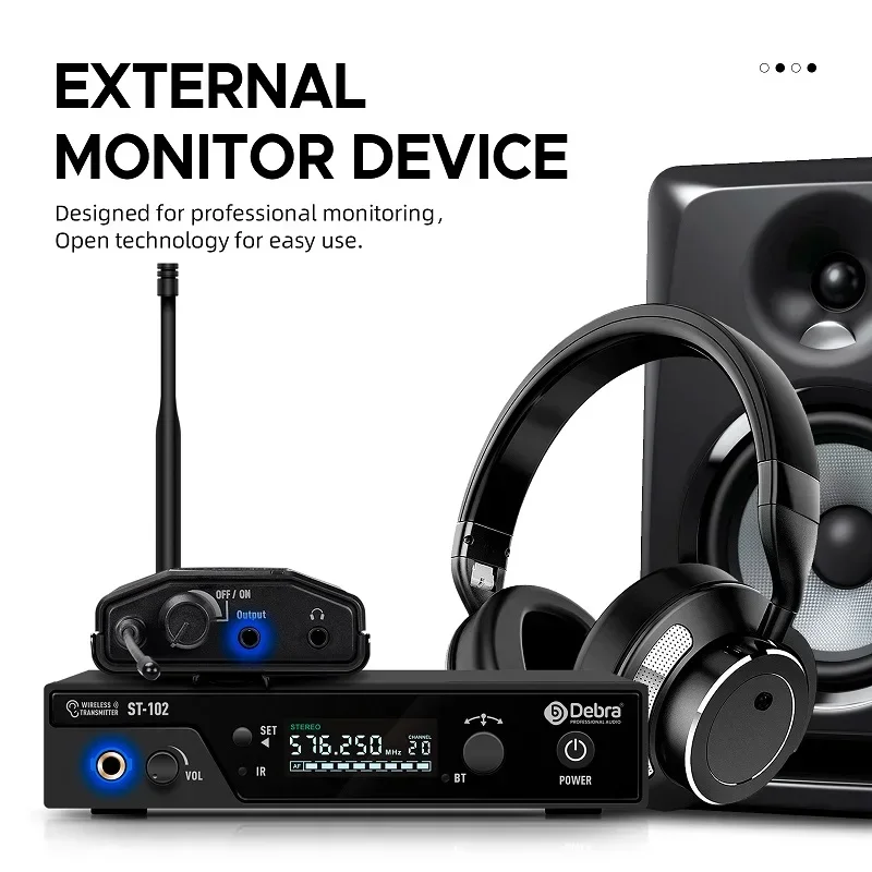 

Stereo Wireless In-Ear Monitor System ST-102 with Bluetooth UHF range 80-300m for stage, recording, instrument,drummer