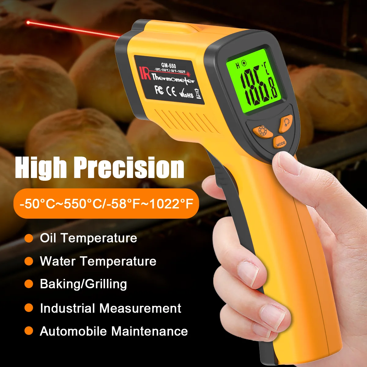 LAOLAU GM550 Infrarot-Thermometer Berührungslose Temperaturmesspistole Handgehaltener Temperatursensor Digitales Handpyrometer IR-GUN HOME