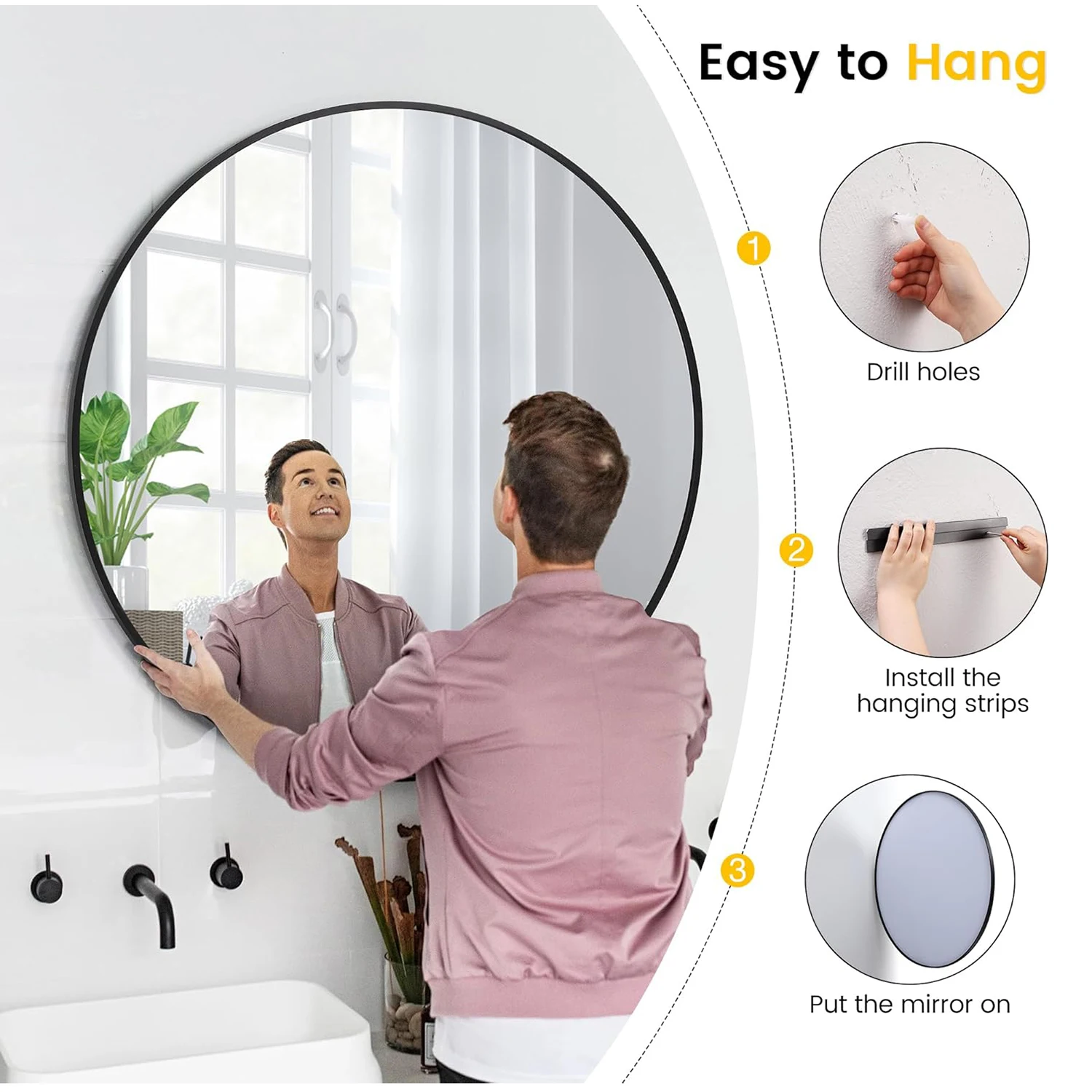 

Round Mirror 18/20/24/30/32/36 Inch, Metal Frame Wall Mirror, Circle Mirror for Bathroom Living Room Entryway Hallway Foyer