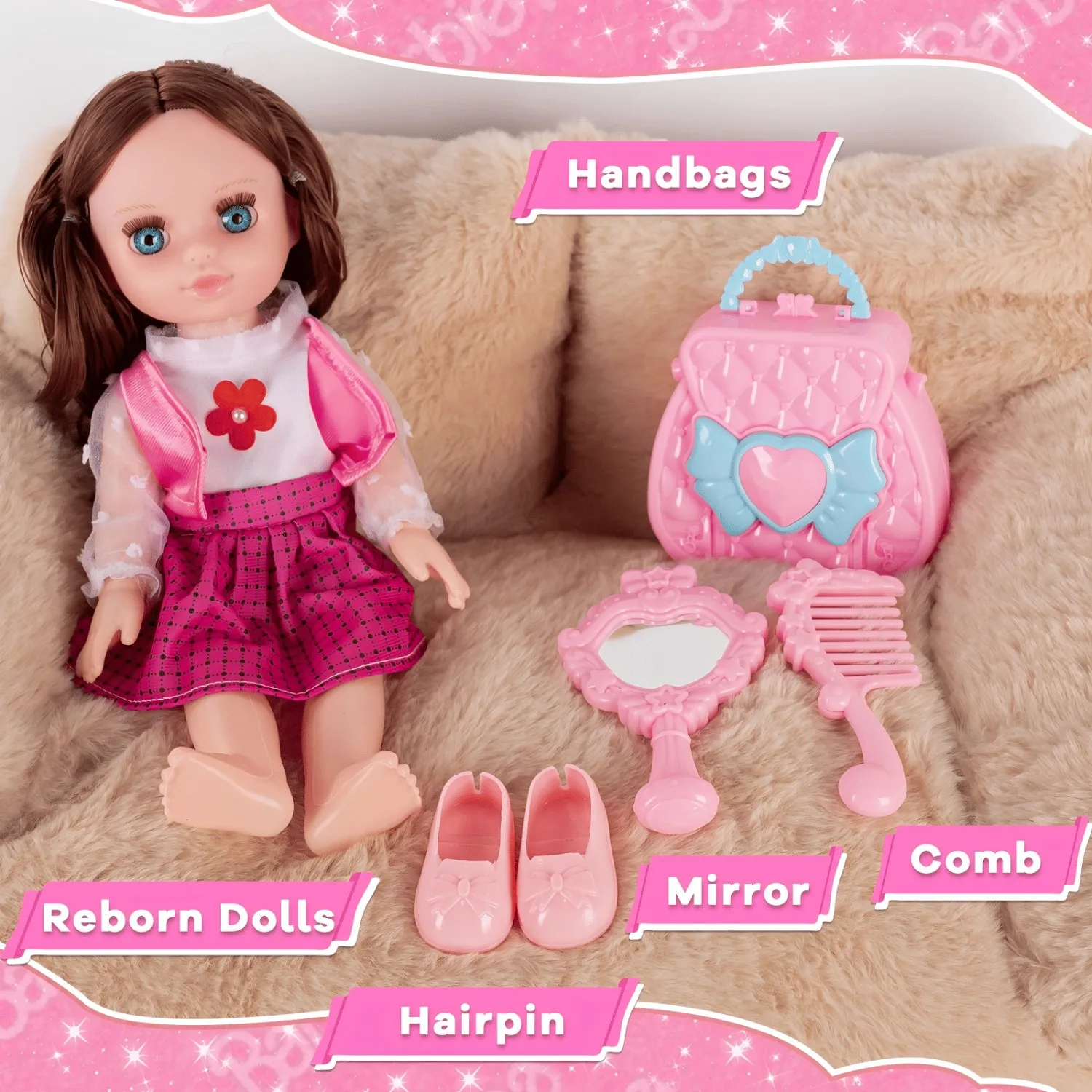 Mini bambola in plastica morbida da 13 pollici |   Set di vestiti e accessori |   Regalo di compleanno per bambini dai 3 ai 8 anni (set da gioco per feste)