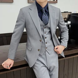 ( Jacket+Vest+Pants ) ltalian Style Luxury High-end Fashion Solid Color Mens Business Slim Suit 3Piece Set Groom Wedding Tuxedo