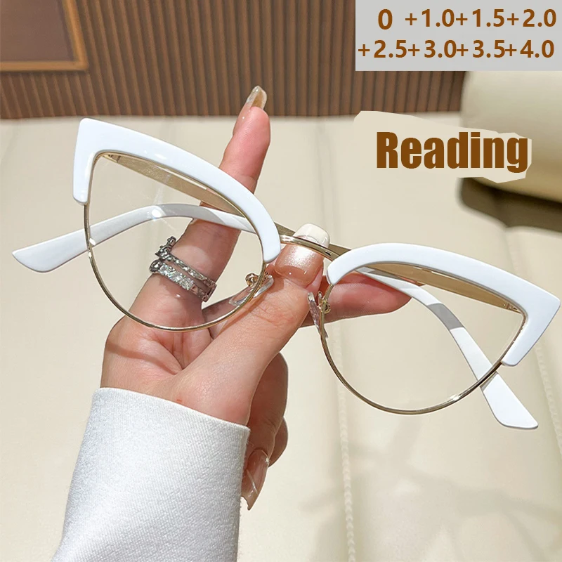 Moda metal olho de gato óculos de leitura anti-luz azul lente protetora de alta definição feminina olhar mais jovem óculos de leitura 039