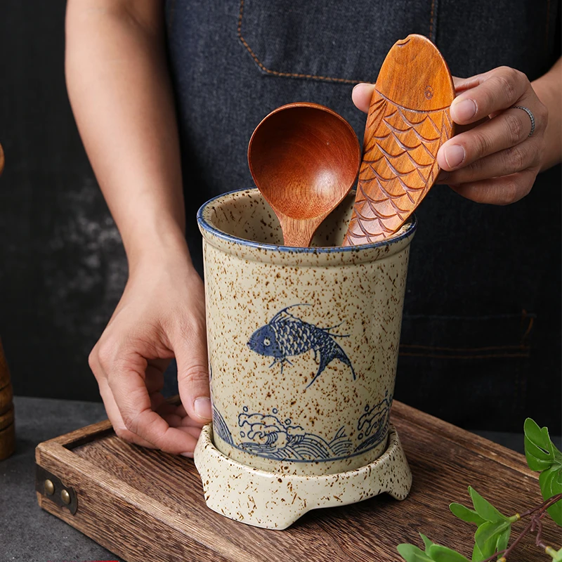 large-size-ceramic-chopsticks-holder-kitchen-storage-rack-spoon-draining-chopsticks-box-drainage-chopsticks-tube-basket-set