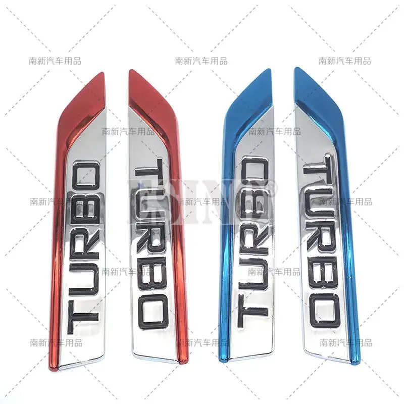 

2 x 3D Turbo Logo Body Fender Side Metal Chrome Zinc Alloy Knife Side 3D Adhesive Emblems Badges Decals