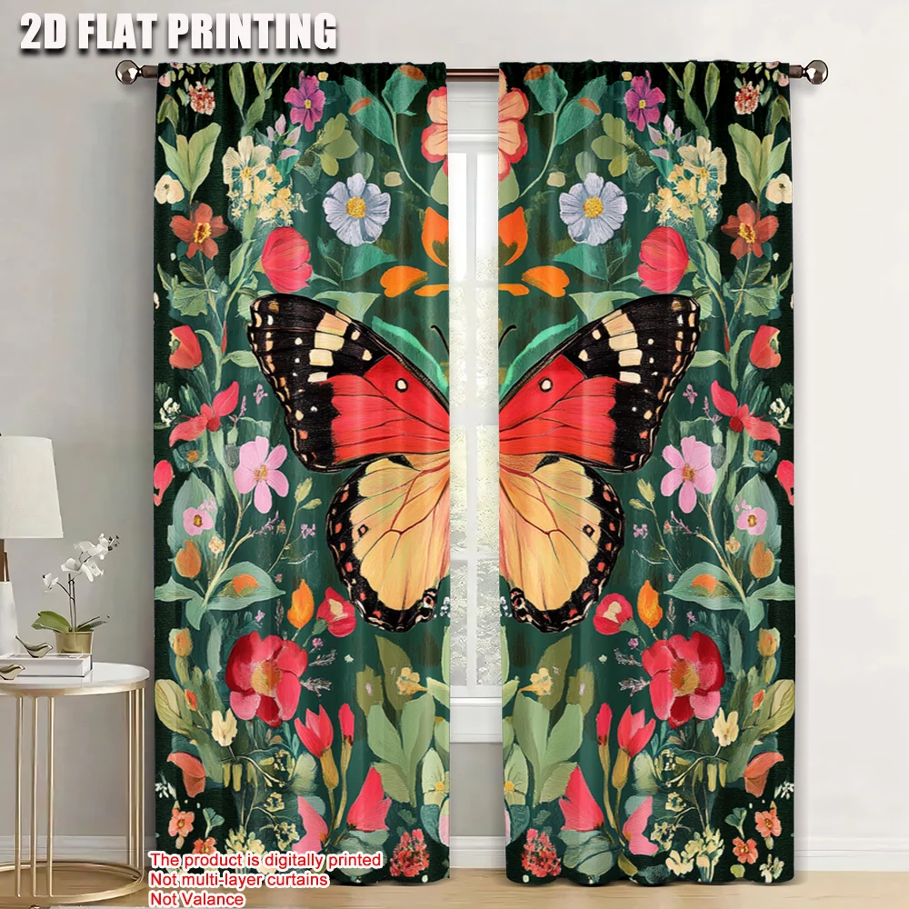 

2pc,Drapes Bohemian Floral Butterfly Versatile Durable Polyester,Without Electricity Party Decorations Suitable for Indoor Use