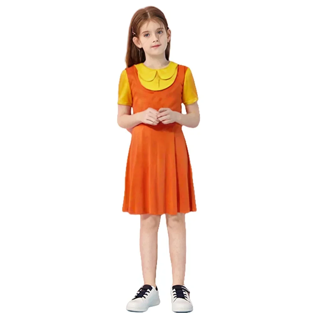 New Role-playing Costume Long Orange Yellow Dress Casual Knee-length Parent-child Performance Suit Set Modern Dance Clothe