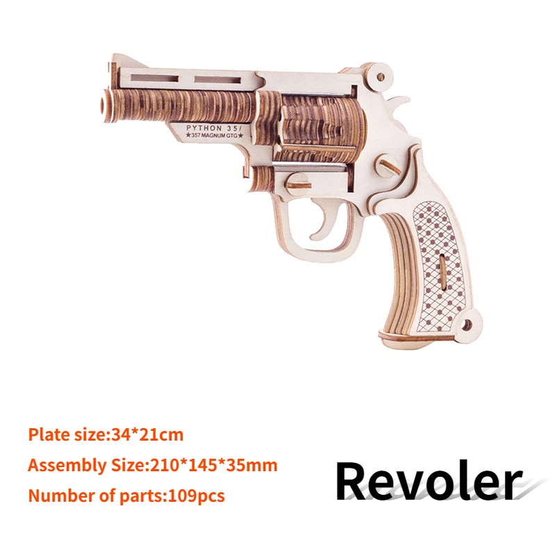 3D Wooden Jigsaw Puzzle Wooden Building Model Handmade Military Themed Gun Model Wooden Bus DIY Educational SimulationToys