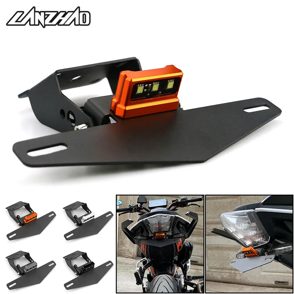 Motorcycle License Plate Holder Frame Mount Bracket with Light for KTM Duke 250 390 2017 2018 2019 2020 2021 2022 2023