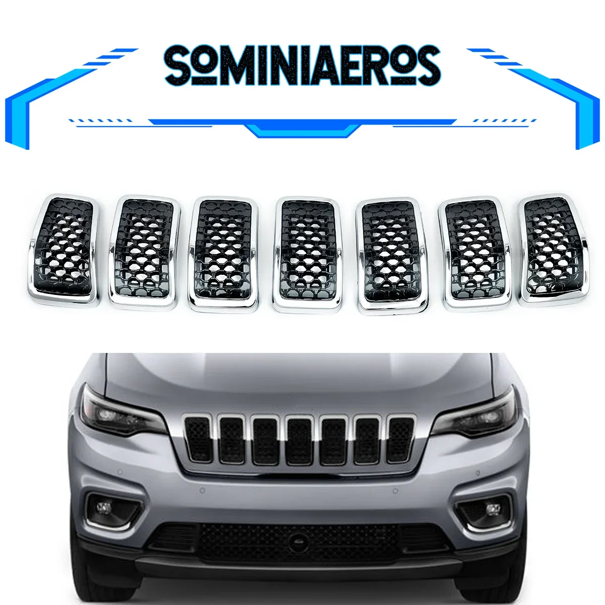 SAIQINGSP For Jeep Cherokee 2019-2021 7Pcs/Set Honeycomb Grille Inserts With Trim Car Accessories Tools Gloss Black