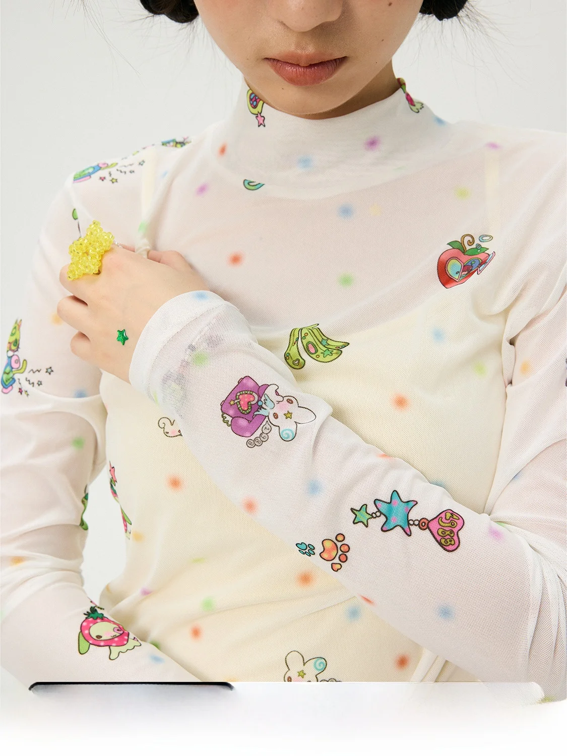 

Летняя футболка Odder Layering Me Long Sve Top, женская футболка с эластичным смывом и микропрозрачной отдельной частью