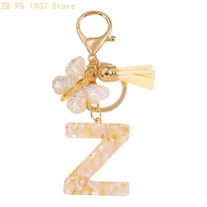 Elegant Letter Keychain With Butterfly Tassels Detailing Rustproof Metal Resin Blend Practical Carry Essential 55KA