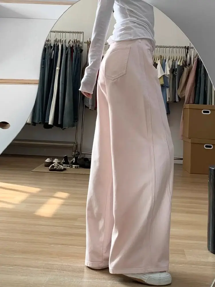 

Свободные прямые джинсы для женщин с высокой талией, широкие джинсовые брюки, осенне-весенние, больших размеров, винтажные, драпированные, повседневные брюки