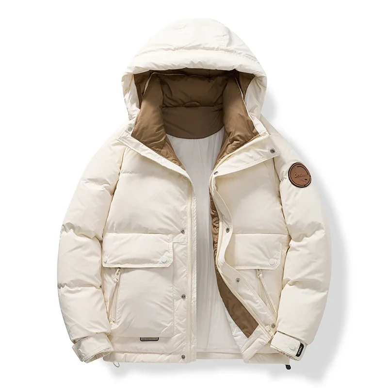 UETEEY-Doudoune Chaude en Duvet de Canard Blanc pour Homme, Parkas Coupe-Vent Décontractées à Capuche pour Moto, Manteau Bouffant à la Mode, Hiver