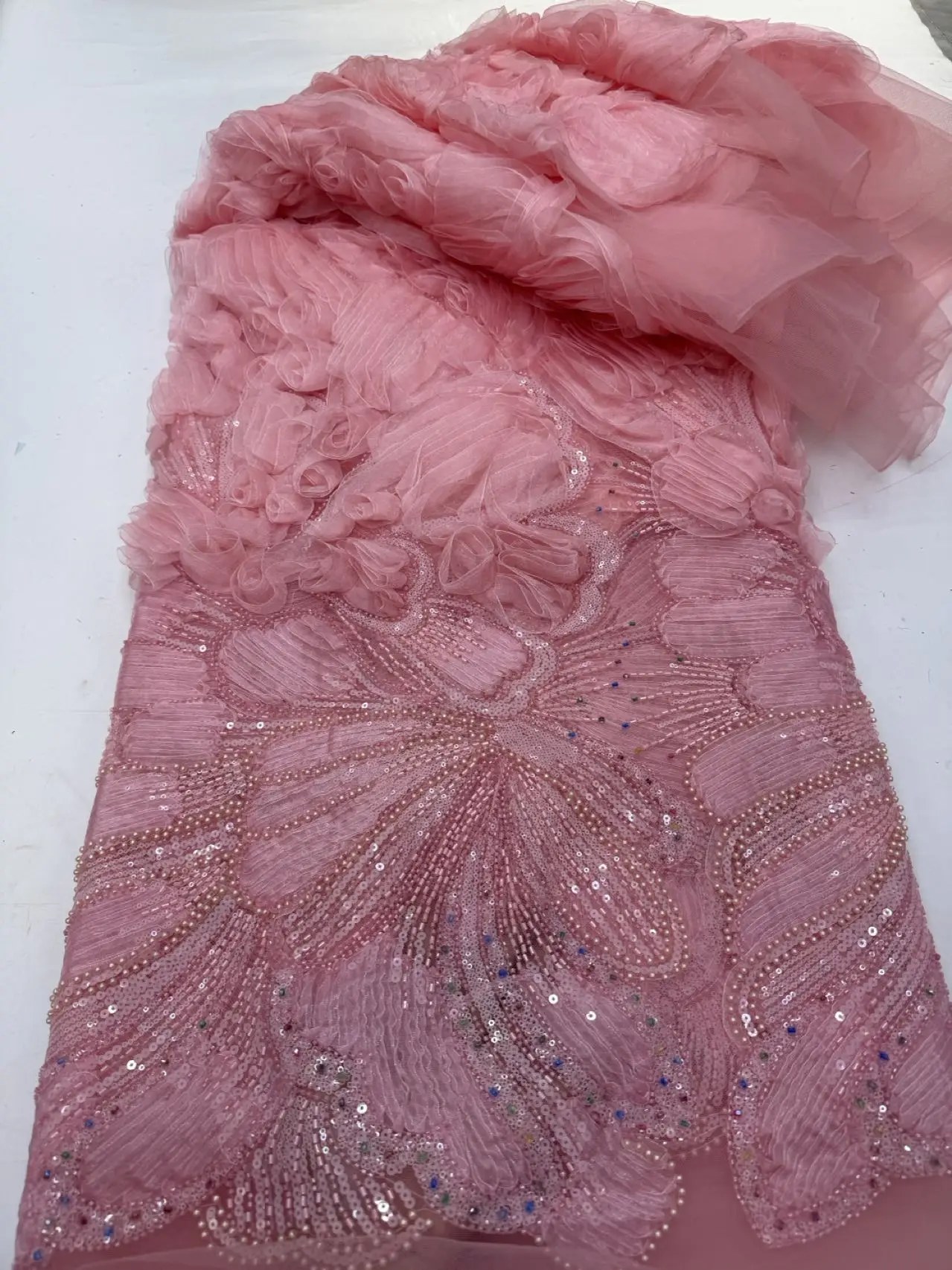 

African Latest 3D Lace Fabric 2025 for Wedding Fabric Material Bridal Lace with Sequins Luxury African Lace Fabric 5 Yards