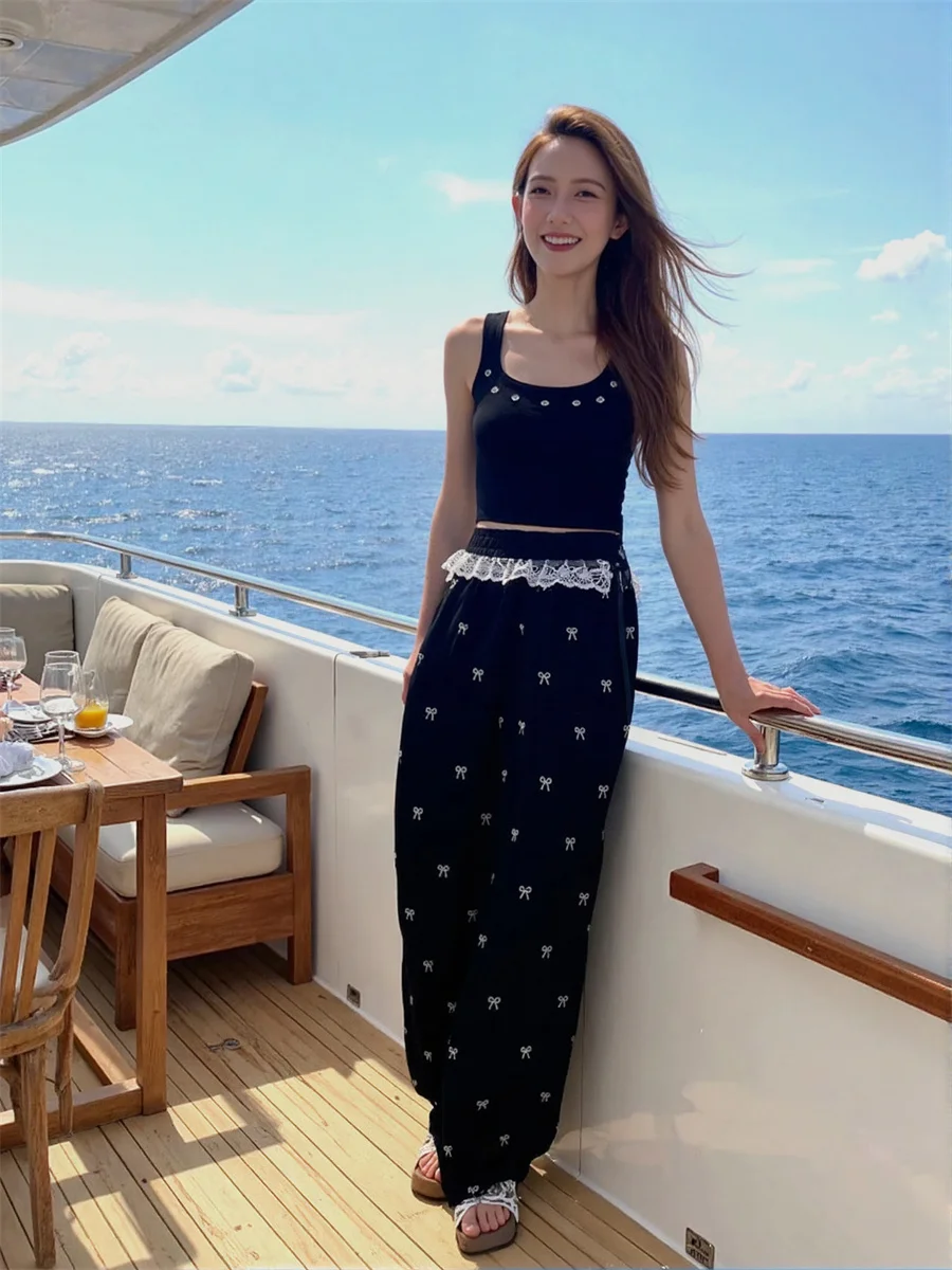 سراويل نسائية فضفاضة باللون الأسود المشمش نمط غير رسمي أنيق أنثى واسعة الساق عالية الخصر موضة رسمية مكتب الأعمال المهنية #5