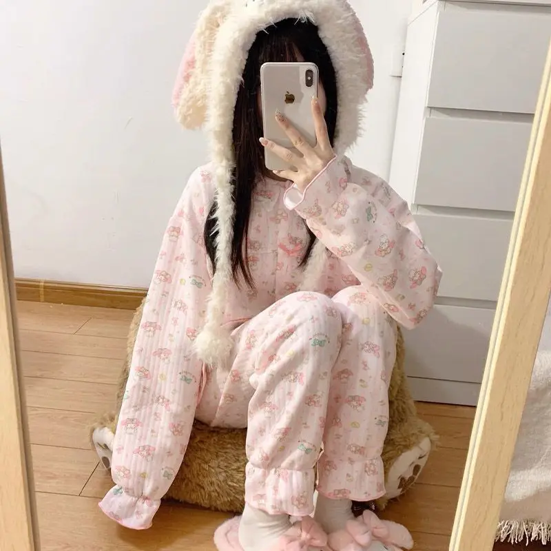 Popular My Melody Cartoon Women's Autumn Long Sleeved Pants Sleepwear Sweet Home Casual Sleepwear Cute Girl Gift Loose Student ﻿
