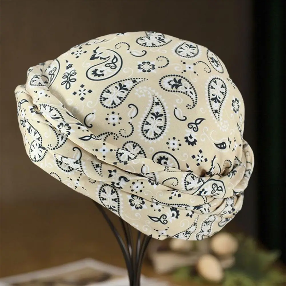 Double Layer Men Turban Hat Bohemia Cashew Flower Printing Classical Men's Autumn Hats Solid Color Beanies Hip Hop Hats Skullies