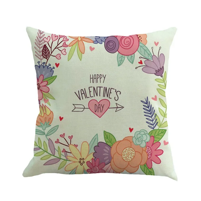 Flower Love Heart Print Pillow Case Decorative for Sofa Bed Car Cotton Linen Cushion Cover Home Decoration Pillowcase 45x45cm