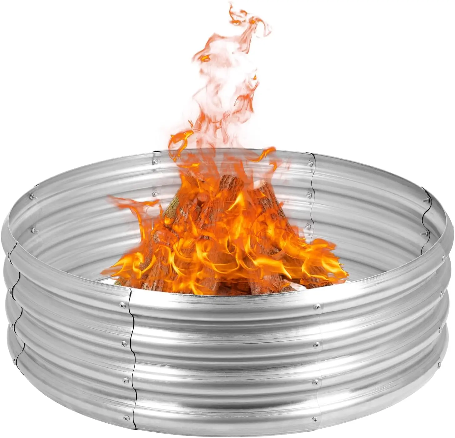 

Galvanized Fire Pit Ring for Outside Wood Burning, Metal Firepit Liner for Above Ground Outdoor Camping Beach Backyard P