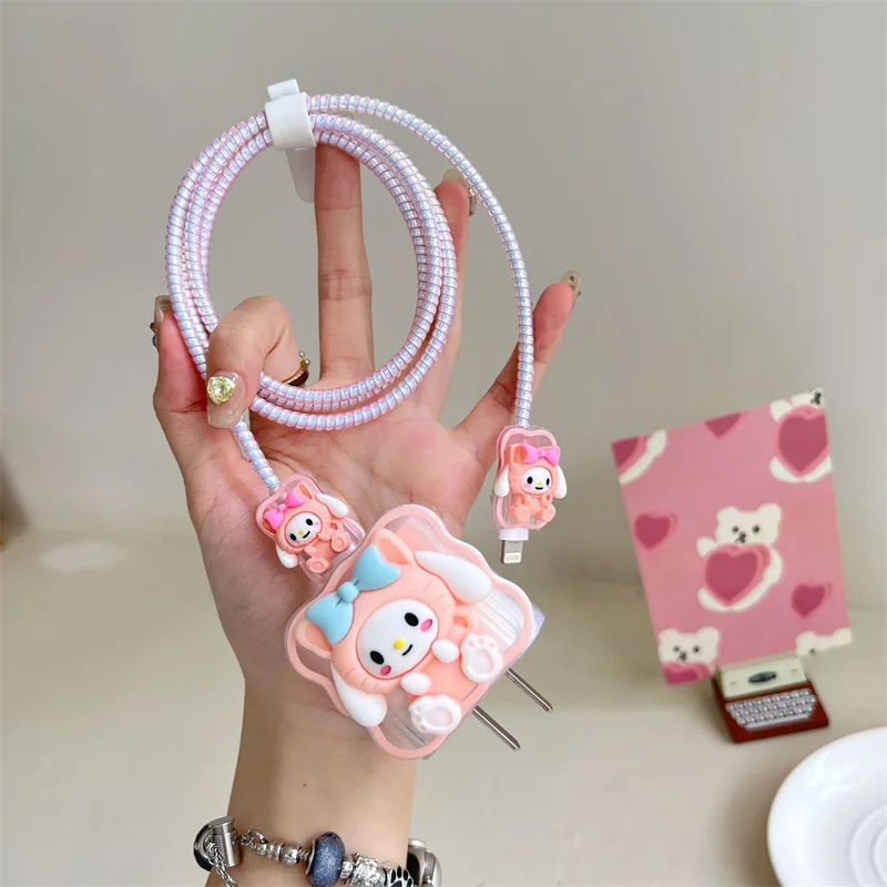 Miniso Sanrio 5Pcs Set Cable Protector for iPhone/iPad 18W/20W Fast Charger Case Cable Management Phone Wire Cord Organizers