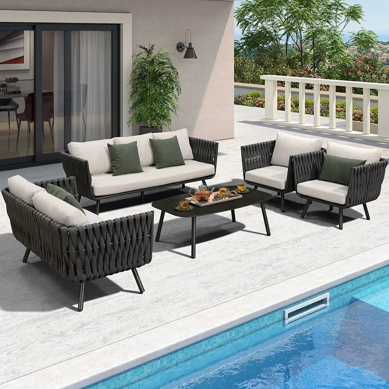 

！@2025 Hot Selling Modern Rattan Garden Furniture Sofa Set Waterproof Villa Patio Balcony Leisure Woven Rope Furniture Outdoor