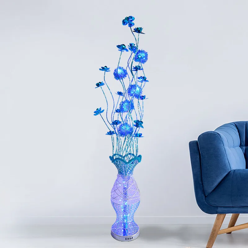 

TEMAR Nordic Blue Floor Lamp Modern Art Living Room Bedroom Aluminum Wire LED Romantic Countryside Flower Decorative Light