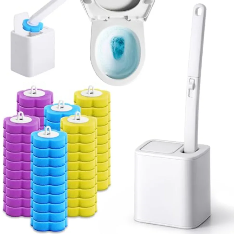 

Disposable Toilet Brush, Toilet Wand Kit, Toilet Brushes and Holders with 48 Refills, Toilet Bowl Brush, Toilet Bowl Cleaning W